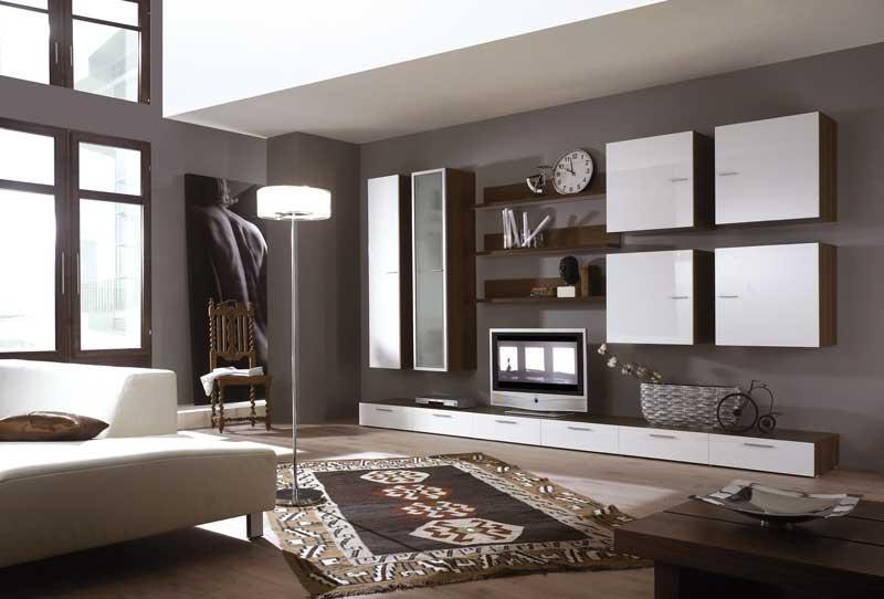 Mobilier living cu vitrină și spații pentru decor